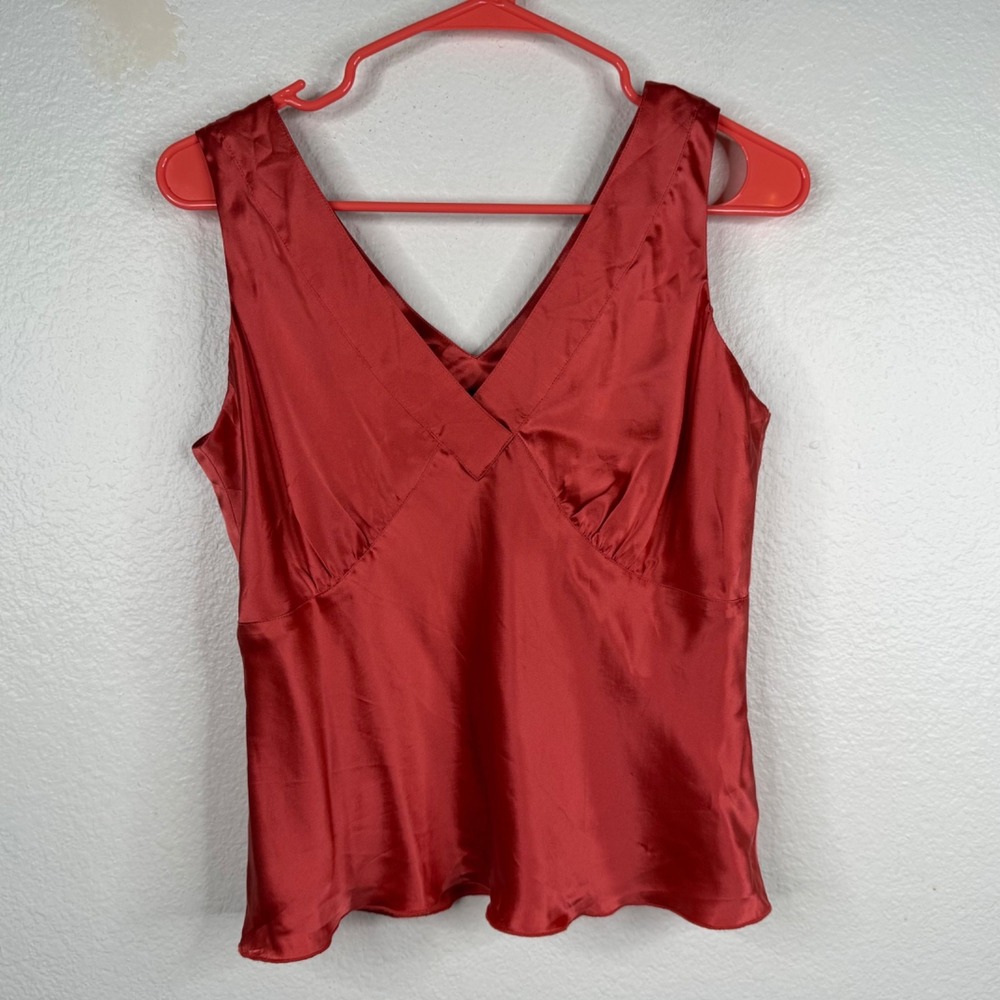 Anne Klein Women's Silk Babydoll Sleeveless Satin Old Money Top Red Orange Sz 4
